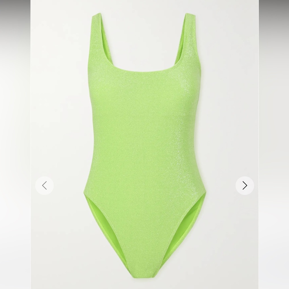 Good American Sparkle Modern Tank One-Piece Swimsuit, Electric Lime, M